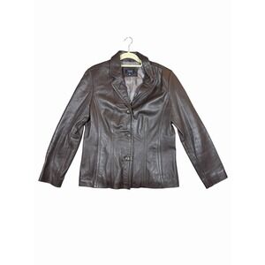 Sonoma Life + Style Womens Lambskin Leather Jacket Black Button Front Large